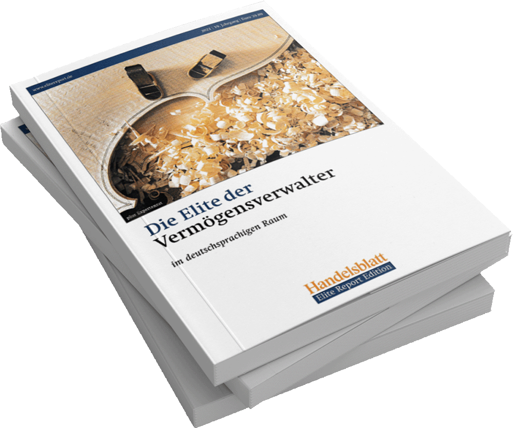 3 Broschüren "Die Elite der Vermögensverwalter" gestapelt